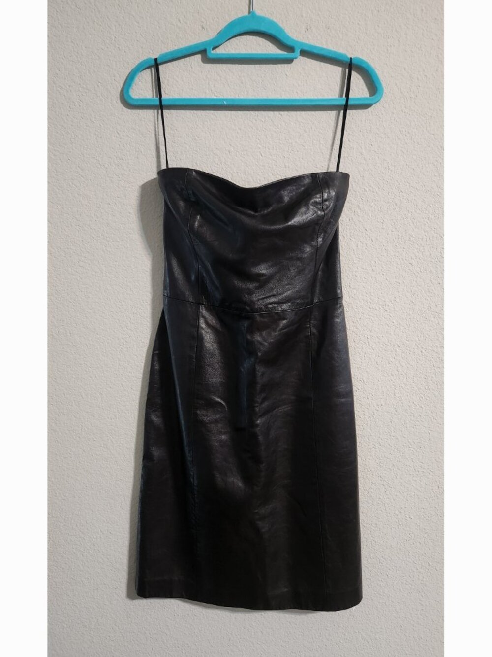 Barneys New York NWT Vintage Strapless 100% sheepskin leather dress black medium